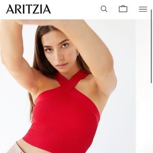 Aritzia Sculpt Knit Criss Cross Cropped Tank Red 2XS